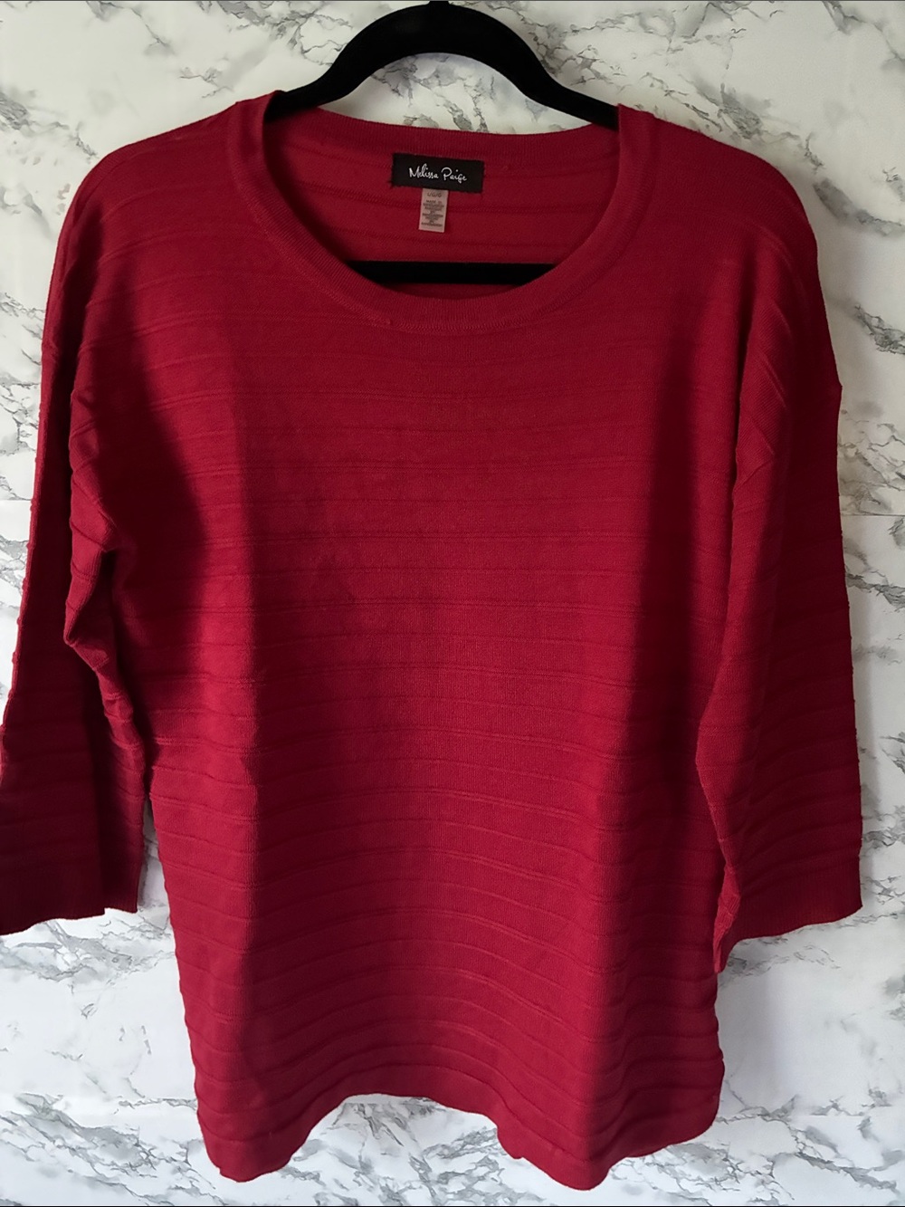 Melissa Paige L Crimson Ribbed Crewneck Top